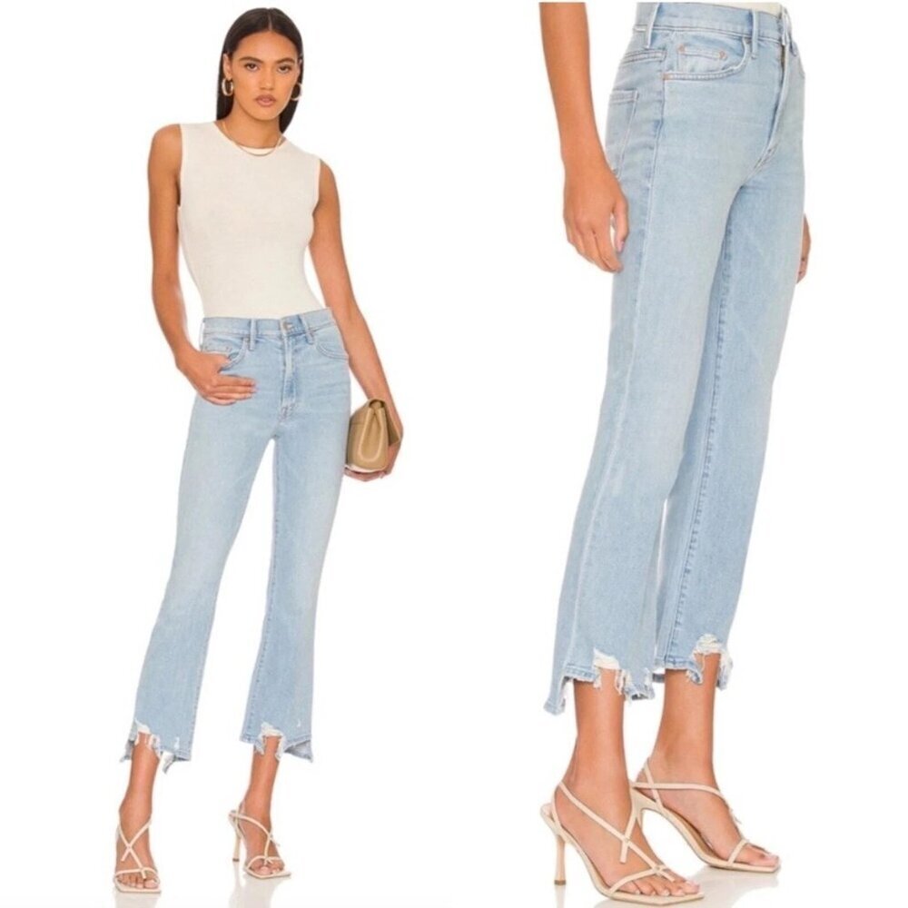 Mother The Insider Crop Step Fray Light Wash Denim Jeans Distressed Frayed Hem S